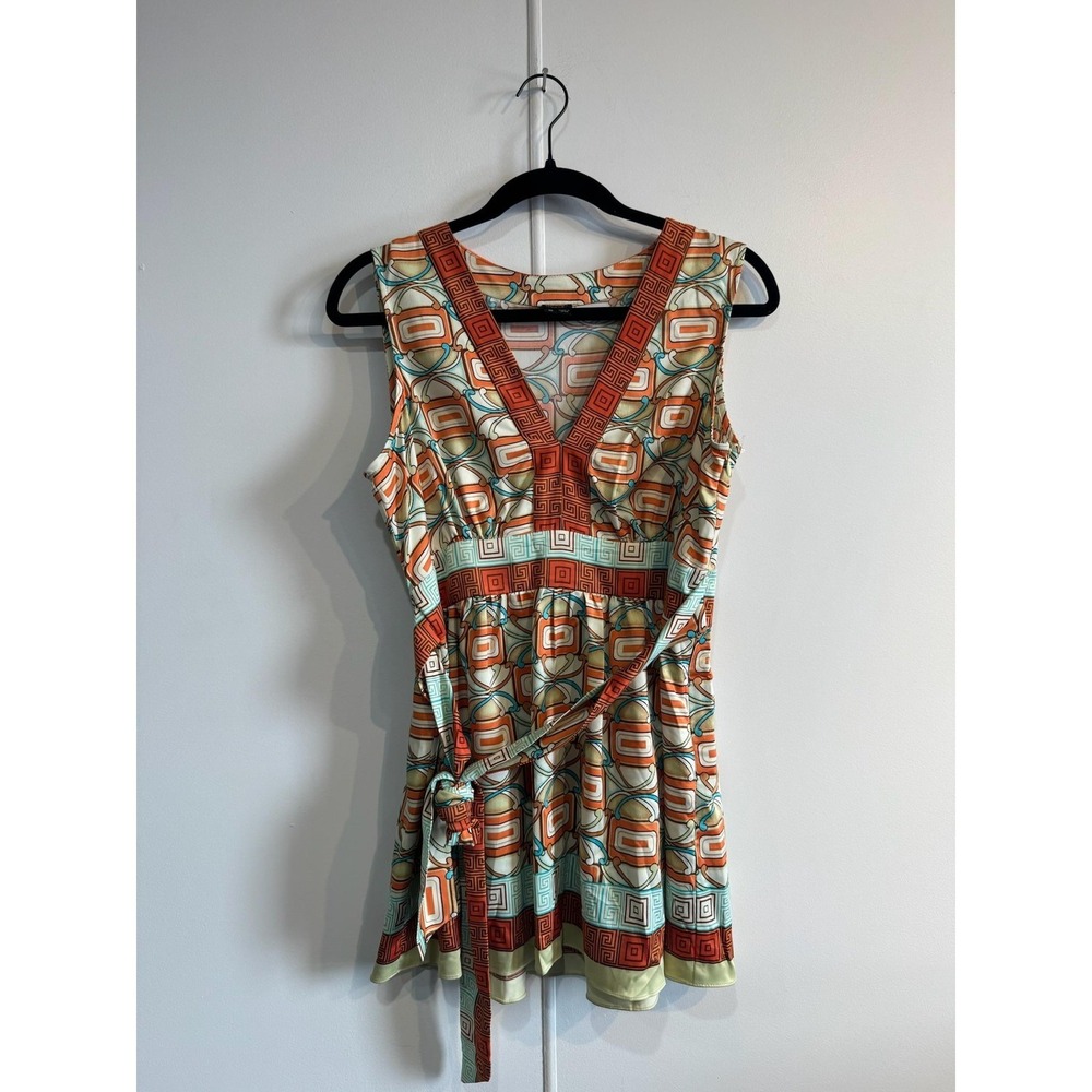 Nicole By Nicole Miller Dress Womens 10 Multicolor‎ Geometric V Neck Wrap Belted